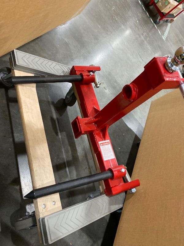 Photo 1 of **MINOR DAMAGE - USED - Missing Piece**
YINTATECH 49" 3 Point Hay Spear for Tractor Cat 1 with 2 Stabilizers Bale Spear & 2" Receiver with Trailer Ball Gooseneck Drawbar, Loading 3000lbs,Red