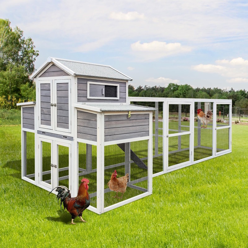 Photo 1 of **MISSING PIECES UNKNOWN** YOPTO 150" Outdoor Wooden Chicken Coop for 4-6 Chickens,Hen House Poultry Pet Hutch Run Cage with Nesting Box,Wire Fence & Waterproof Roof,Walk in Chicken Coops Run W/Sliding Door & Slide-Out Tray