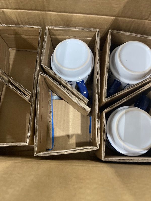 Photo 1 of *missing items/3 cups are missing* Schliersee 12 OZ Stackable Ceramic Coffee Mugs set of 6, Geometric Floral Pattern Small Mug, Blue White Porcelain Coffee Mug, Stacking Coffee Mugs, Tea Mug, Water Cup, Dishwasher Safe, Microwave Safe