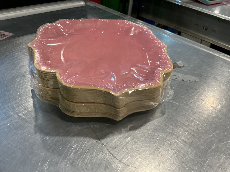 Photo 1 of Potchen 48 Pcs Dusty Pink Dessert Plates 7 Inch Gradient Pink Scalloped Disposable Party Paper Plate for Summer Wedding Birthday Baby Shower Party Supplies, 4 Colors