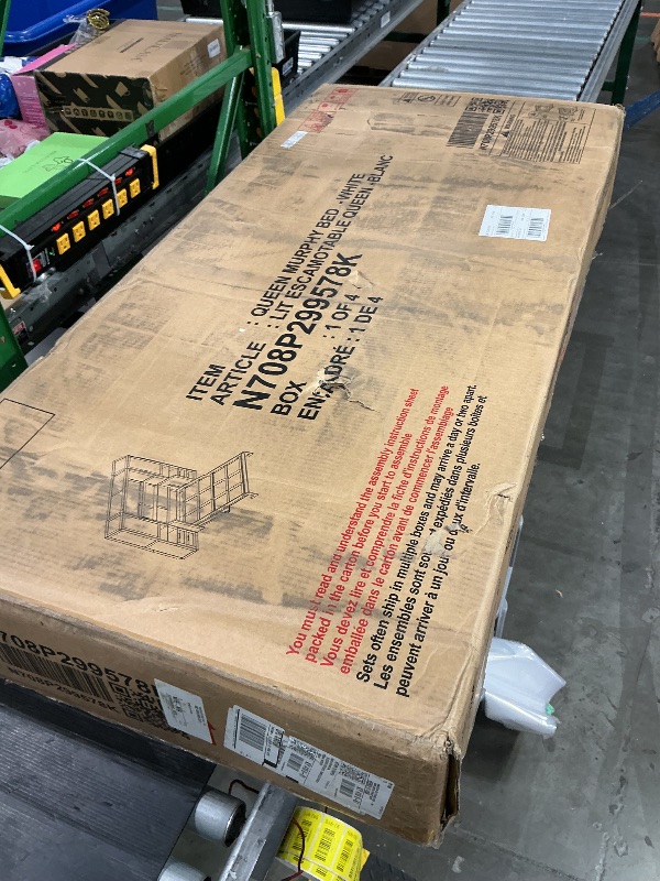 Photo 1 of *PARTIAL SET*
LIVAUVEAD Queen Murphy Bed with Storage & Charging Station, Murphy Cabinet with Foldable Panel, Noisy Free, for Guest Bedroom, Living Room, Office, Distressed White