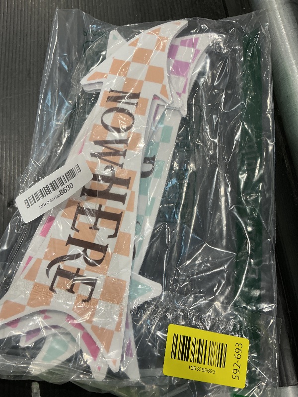 Photo 1 of ***MISSING PIECES*** ***READ CLERK NOTES*** AceOrbit 12 Pcs Christmas Winter Wonderland Party Decorations, 118" Black and White Checkered Runner Carpet, Wonderland Arrow Signs Bunny Top Hat Clock Signs with Stakes for Indoor Outdoor Tea Party