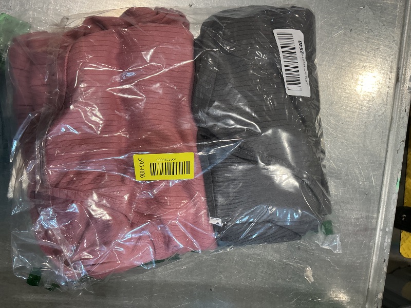Photo 1 of Ekouaer 2 Pack Womens Ribbed Knit Pajama Sets V Neck Soft Lounge Sets Long Sleeve PJs Loose Matching Outfits Set Purple Red and Dark Gray M
