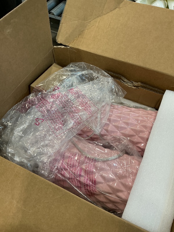 Photo 1 of Modern Pink Ceramic Table Lamps Set of 2, 25" Nightstand Lamps with 3-Way Dimmable Bulbs for Bedroom & Living Room