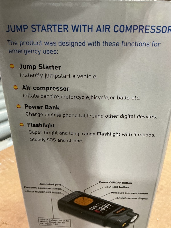 Photo 1 of ***MISSING PORTABLE CAR BATTERY*** Jump Starter with Air Compressor-1500A Portable Car Battery Charger(Up to 7.5L Gas/5.5L Diesel),12V Jumper Box 150PSI Auto Tire Inflator with Jumper Cable, USB Charge, DC Output and Flashlight