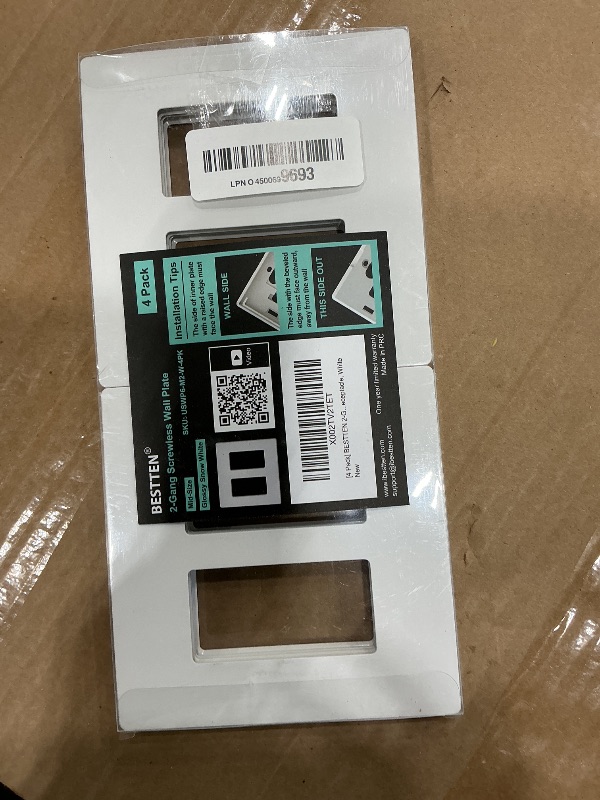 Photo 1 of [4 Pack] BESTTEN 2 Gang Screwless Decorative Wall Plate, Mid-Size H4.88" x W4.93", USWP6 Gloss Snow White, Faceplate Cover for Decorator Receptacle Outlet & Switch