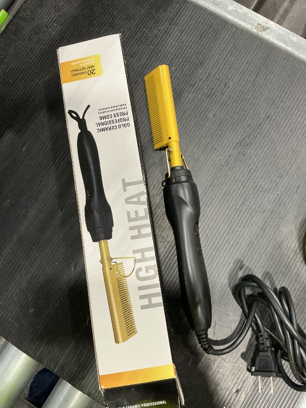 Photo 1 of NICEMOVIC Ceramic Heating Hair Straightener Comb - Hot Pressing Brush for Natural Black Hair, Beard Wigs, and Curling (Gold)