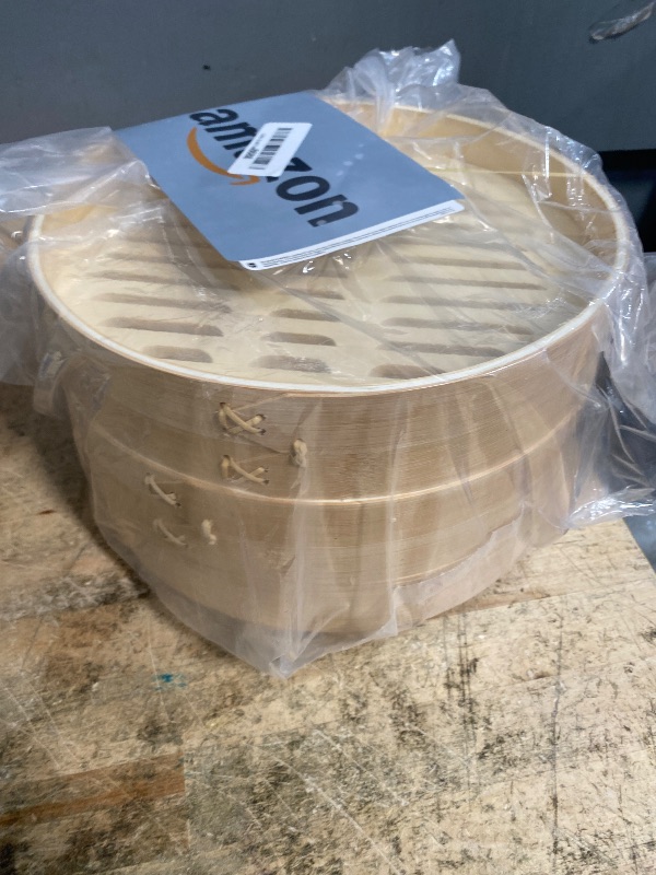 Photo 1 of *MISSING LINERS* Prime Home Direct Bamboo Steamer Basket 10-Inch | 2-Tier Steamer for Cooking | 50 Liners, Chopsticks, Sauce Dish | Steaming Asian Food, Bao Buns, Chinese, Dim Sum, Dumpling, Rice, Vegetable Steam Pot