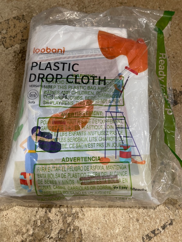 Photo 1 of 10 Piece Painter Plastic Drop Cloths Sheet,Waterproof Anti-dust Cover,9x12 Feet Disposable Tarp for Painting for Couch/Furniture Cover