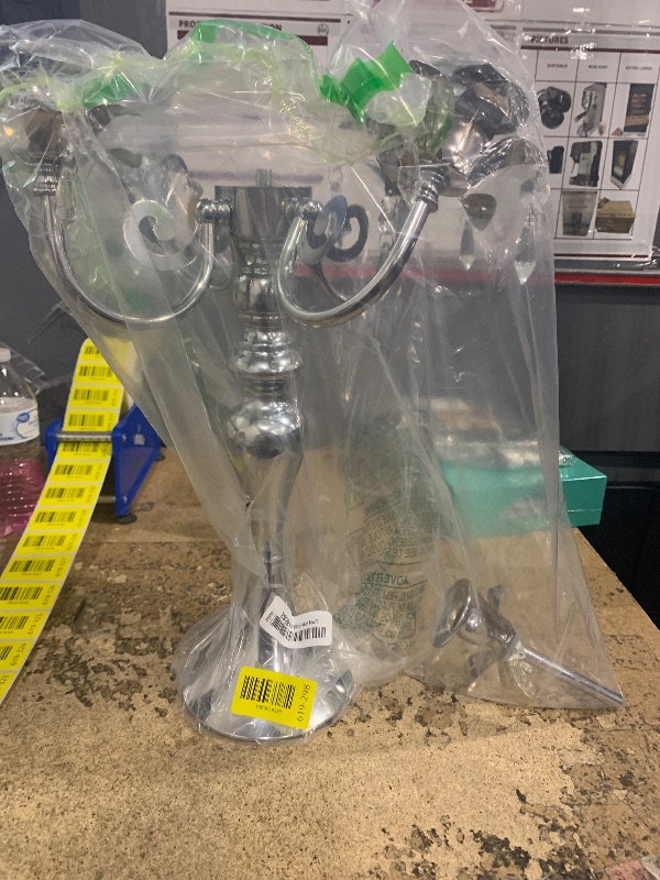 Photo 1 of 20.3'' Tall 5 Arm Candle Holder Centerpiece for Table, Metal Candelabra Candle Holder, Retro Candlestick Table Centerpieces for Party, Events, Home, Wedding Decor (1Pc, Silver)