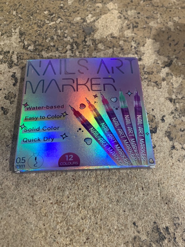 Photo 1 of 12 Color Nail Art Pens Set,Nail Art Markers Polish Pen,3D Quick-Dry Nail Polish Pens,Drawing Painting Liner Brush for Graffiti Dotting Drawing Painting Point Liner DIY