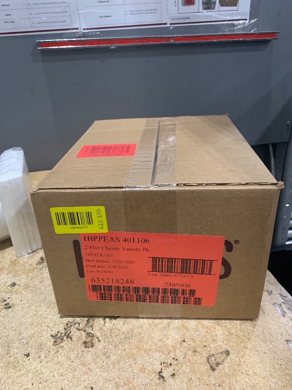 Photo 1 of *12/25/2025* Hippeas Chickpea Puffs, Cheeze Variety Pack: Vegan White Cheddar, Nacho Vibes, 0.8 Ounce (Pack of 18), 3g Protein, 2g Fiber, Vegan, Gluten-Free, Crunchy, Plant Protein Snacks