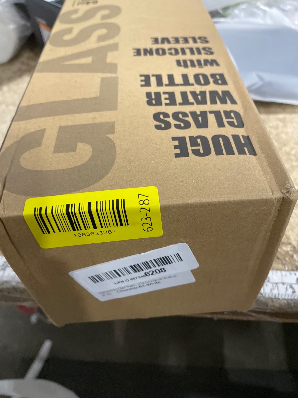 Photo 1 of (Silicone Sleeve is missing) chunmo 64oz Glass Water Bolttles with Straw Half Gallon Large Motivational Water Bottle with Time Marker Sports Water Bottles with Silicone Sleeve and Handle Lid Water Jug for Gym Workout