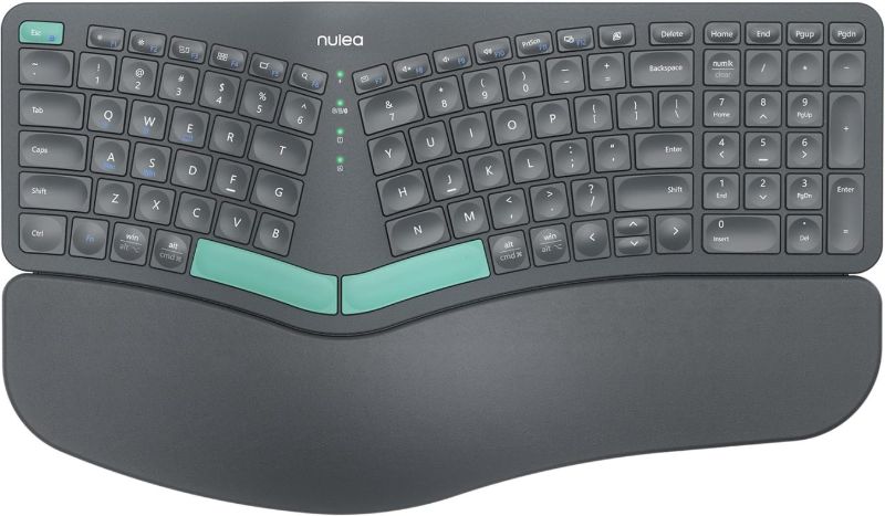 Photo 1 of ***MINOR DAMAGE / DIRTY*** Nulea Wireless Ergonomic Keyboard, Split Keyboard with Cushioned Wrist Rest, USB and Bluetooth Connectivity, USB-C Rechargeable, Compatible with Windows Mac