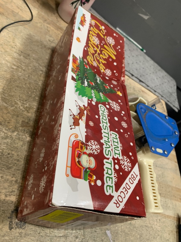 Photo 1 of 20" Mini Christmas Tree, Artificial Mini Christmas Tree with Lights, Tabletop Christmas Tree with Star Treetop Pinecones Boxes and Ball Ornaments for DIY Christmas Decoration (Green&Red)