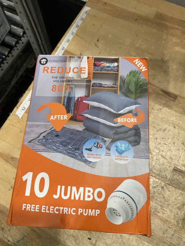 Photo 1 of 10 Jumbo Vacuum Storage Bags with Electric Pump,Plastic Packaging Bags, Space Saver Bag for Clothes, Mattress, Blanket, Duvets, Pillows, Comforters, Travel
