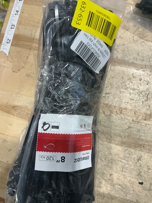 Photo 1 of  (5) 120 Pcs 8 Inch Cable Zip Tie, ORWUDIZ Multifunctional Tie, Nylon 66 Material, Tensile Strength 50 Lbs, Black, Cable Binding Classification, Suitable for Industrial, Outdoor, Home, Office Use