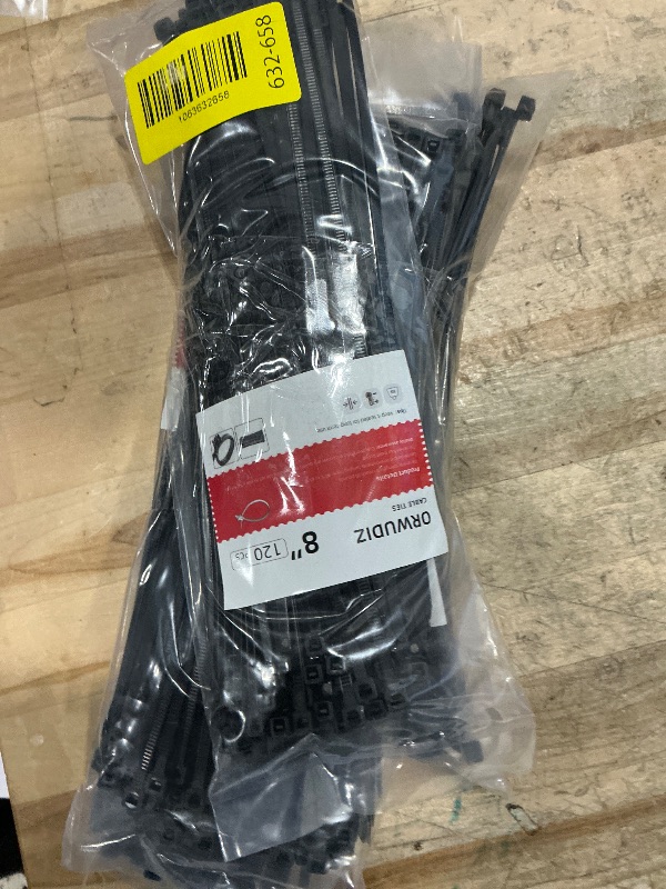 Photo 1 of  5 PACK 120 Pcs 8 Inch Cable Zip Tie, ORWUDIZ Multifunctional Tie, Nylon 66 Material, Tensile Strength 50 Lbs, Black, Cable Binding Classification, Suitable for Industrial, Outdoor, Home, Office Use
