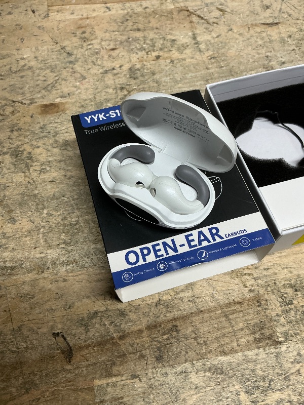 Photo 1 of **SHOWS SIGNS OF HEAVY USAGE MISSING CHARGER*** Boytond Ultra Open Ear Earbuds - Ergonomic Clip-On Earbuds, Small Bone Conduction Over-The-Ear Headphones with Waterproof Design, Perfect Running Headphones for Sports and Fitness, Pearl White