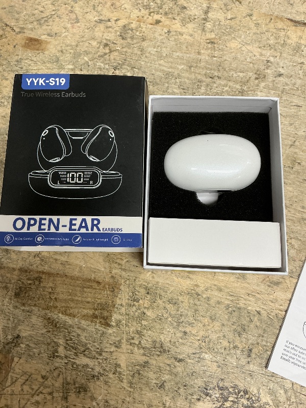 Photo 1 of **SHOWS SIGNS OF HEAVY USAGE MISSING CHARGER*** Boytond Ultra Open Ear Earbuds - Ergonomic Clip-On Earbuds, Small Bone Conduction Over-The-Ear Headphones with Waterproof Design, Perfect Running Headphones for Sports and Fitness, Pearl White