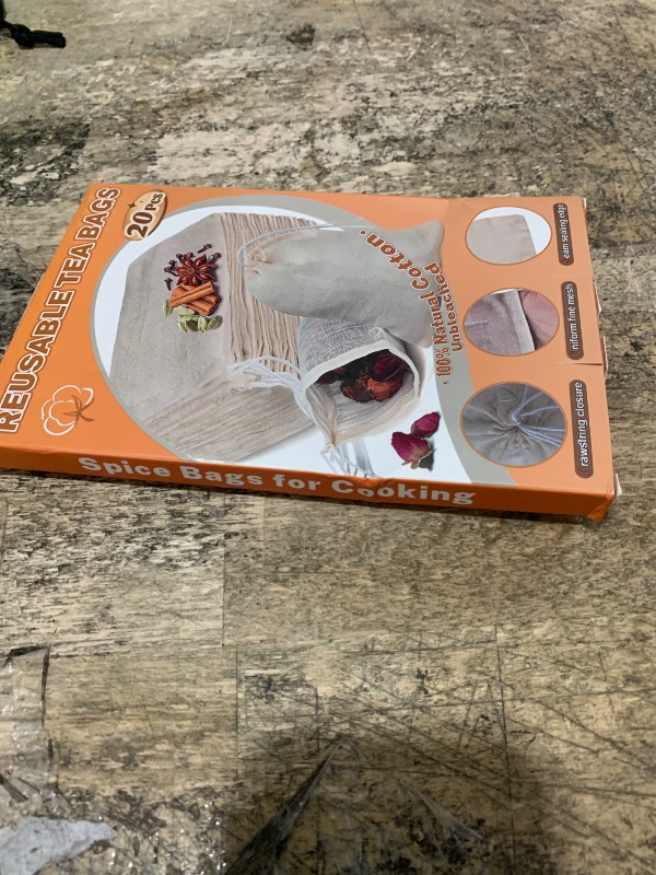 Photo 1 of 20 Pcs Muslin Bags with Drawstring, Reusable Tea Bags, Spice Bags for Cooking Soup/Herb/Loose Leaf Tea, Natural Cotton Cheese Cloth Bag for Straining, Sachet Bags Empty, 6 x 4 Inches