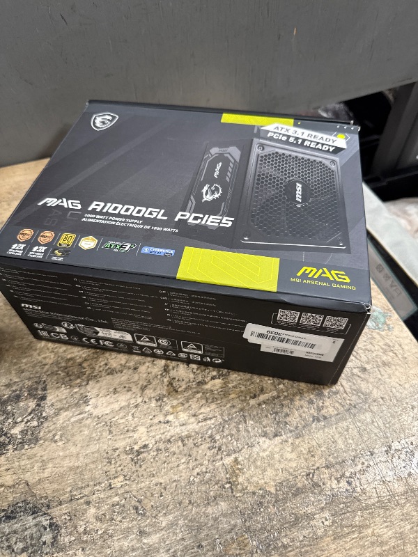 Photo 1 of *FOR PARTS ONLY* MSI MAG A1000GL PCIE5, Fully Modular Compact Gaming 1000W Power Supply, 80+ Gold, ATX 3.1 & PCIe 5.1 Ready, Native Dual-Color 12V-2x6 Cable, 10 Year Warranty