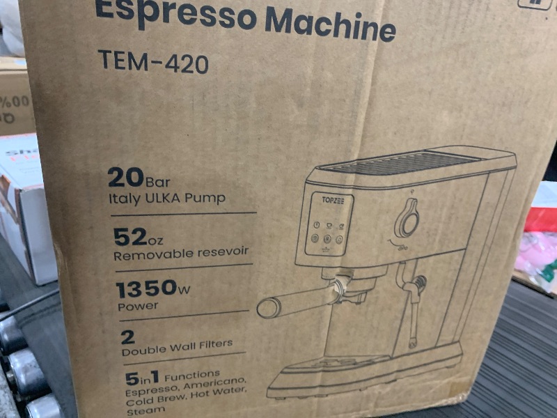Photo 1 of ***(MISSING PARTS)***topzee Espresso Machine 20 Bar, Compact Coffee Maker with Milk Frother & Cold Brew Function, 52oz Removable Water Tank, Stainless Steel Cappuccino, Latte Maker, Silver