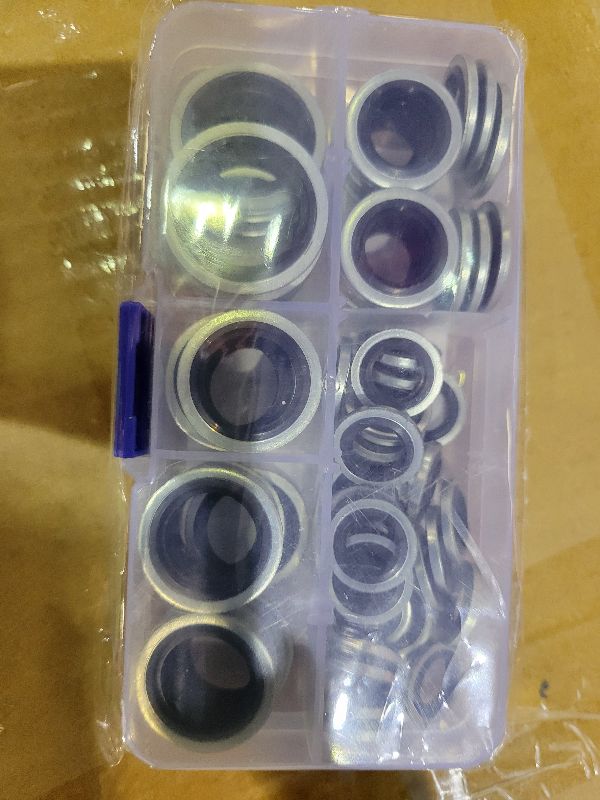 View 2 of 1/8'', 1/4'', 3/8'', 1/2'' Self-Centered Bonded Seal Oil Washers Drain Plug Gasket Assortment Kit