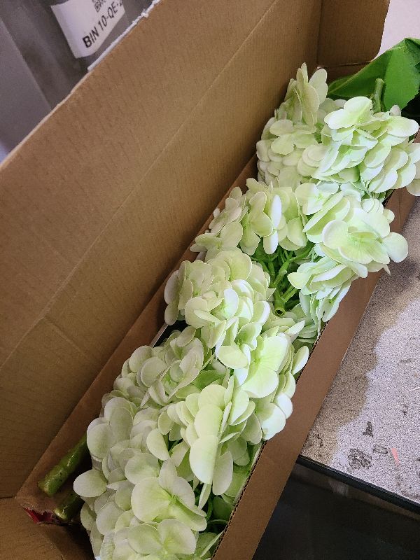 Photo 1 of 21" Real Touch Green Hydrangea Artificial Flowers with Long Stem & Leaves, Full Latex Faux Hydrangea Flowers for Home Decor Party Floral Arrangements Wedding Bouquets Centerpieces, 4Pcs