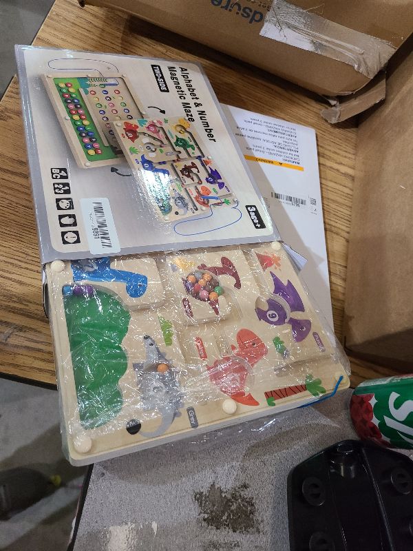 Photo 1 of 2 in 1 Magnetic Color and Number Maze Magnet Alphabet Counting Car Puzzle Double Sided Board Fine Motor Skills Montessori Preschool Toys for Boys and Girls (Color1, One Side)