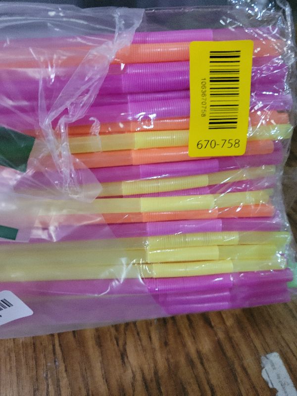 Photo 1 of 200 Pcs Extra Long Straws Disposable – Fun Neon 4 Colors Long Bendy Straws 17" Twist Up to 19.5" Plastic Drinking Straws for Holiday Party Drinks, Odorless Tasteless, Food-Grade Plastic
