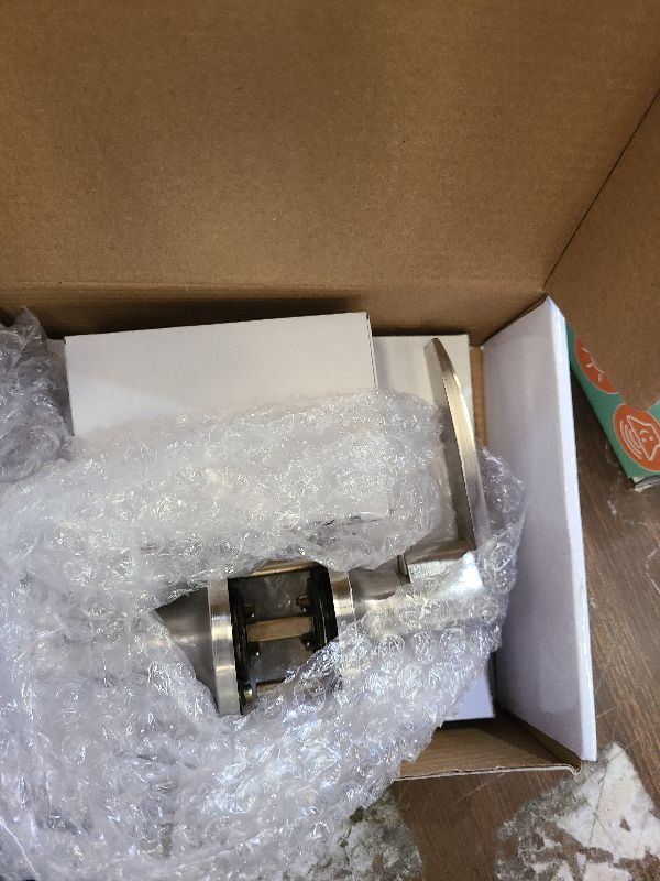 Photo 1 of 1 Pack of MANREN Lever Keyed Entry Door Lever Handle Lock, Universal Door Knob Hardware,Nickel Brushed Color (MR802ET)