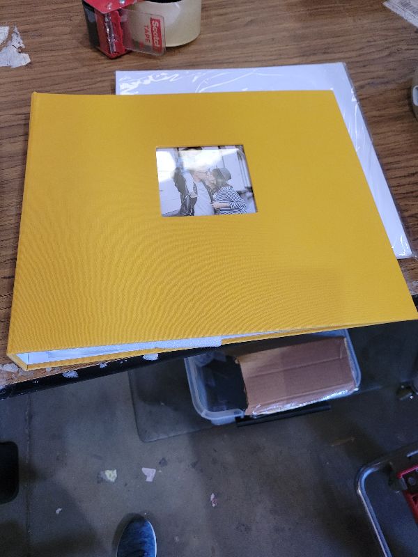 Photo 1 of 1DOT2 12x12 Inch Large 3 Ring DIY Scrapbook Photo Album Journal with 30 Plastic Sleeves 60 Pages and Fabric Cover for Baby Travel Wedding Anniversary kids Adventure (Indian Yellow Cover/White Pages)