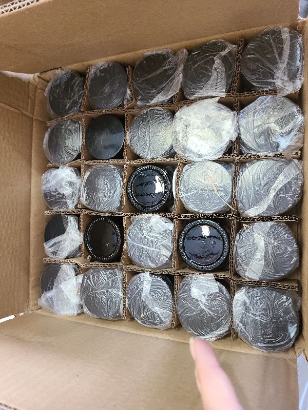 Photo 1 of 1oz Glass Jar with Lid, Hoa Kinh 25Pack Amber Round Containers Cosmetic Glass Jars with Inner Liners and Black Lids Travel Jars for Storing Lip and Body Scrub, Lotion, Body Butter, Bath Salts, Liquid