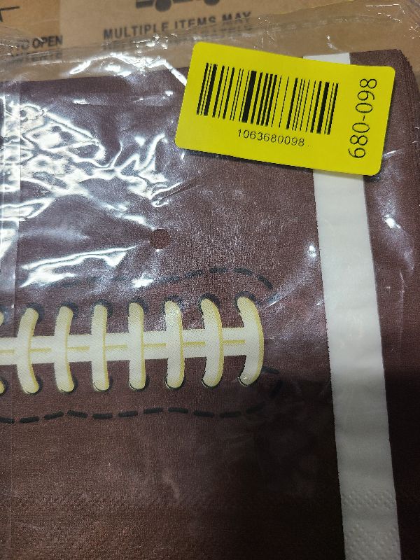 Photo 1 of 100-Pack Football Party Napkins, 2 Designs, 6.5x6.5 Inch Disposable Paper Napkins for Super Bowl, Football Birthday, Tailgate Party Decorations & Supplies