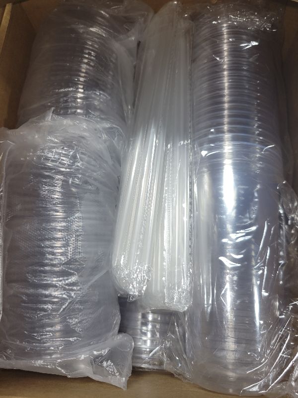 Photo 1 of 100PCS 20 oz Disposable Plastic Cups with Flat Lids and Clear Straws, Round Bottom To Go Iced Coffee Cups, BPA Free Holiday Cups for Smoothies, Cold Drinks, Coffee Shop, Juice Bars, Christmas Party