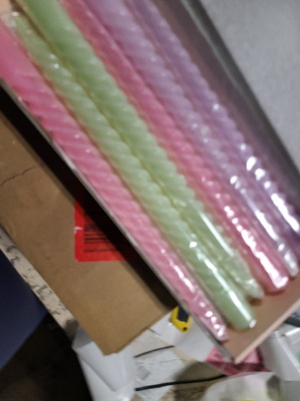 Photo 1 of 10 Inch Cream Spiral Taper Candles for Home Decoration, 12 Pack Candy-Color Candlesticks for Dinner Party Wedding Holiday