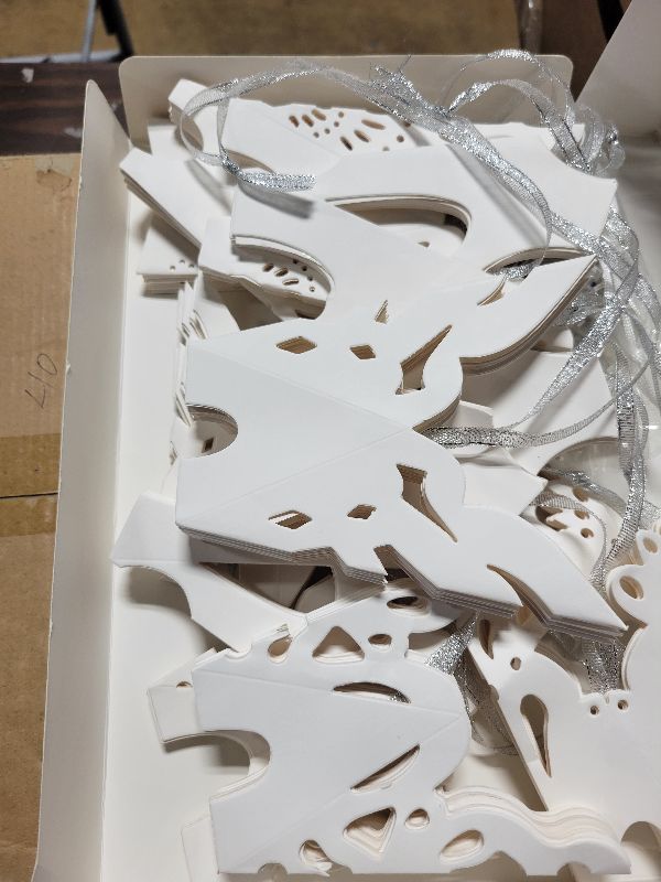 Photo 1 of 12 Pcs Christmas Paper Snowflake Lanterns, 3D Christmas Paper Star Lanterns with LED Lights, 10/12 Inch White Hanging Snowflake Lamps for Xmas Winter Frozen Weddings New Year Party Decorations