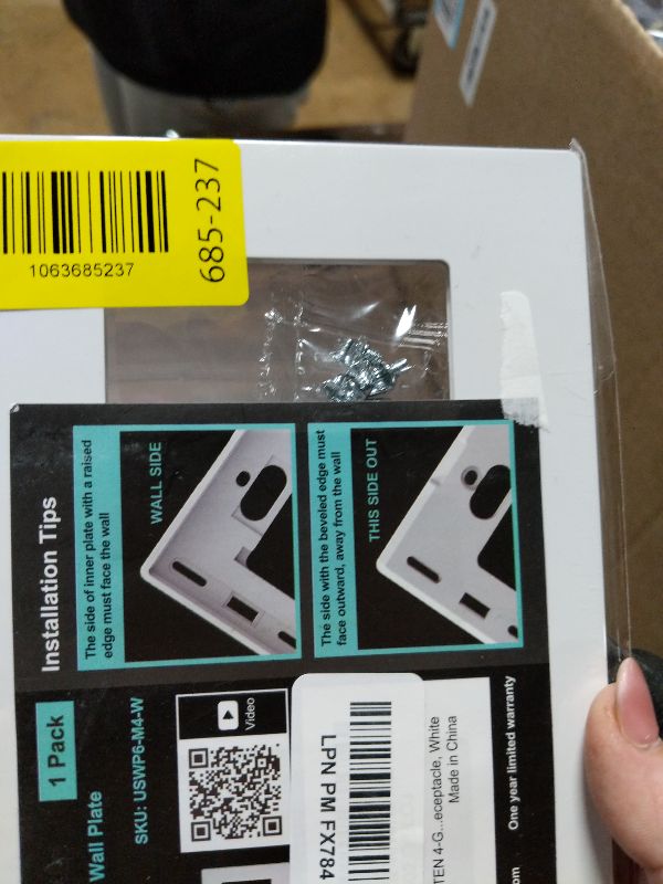 Photo 1 of [1 Pack] BESTTEN 4 Gang Screwless Decorative Wall Plate, Mid-Size H4.88" x W8.58", USWP6 Gloss Snow White, Faceplate Cover for Decorator Receptacle Outlet & Switch