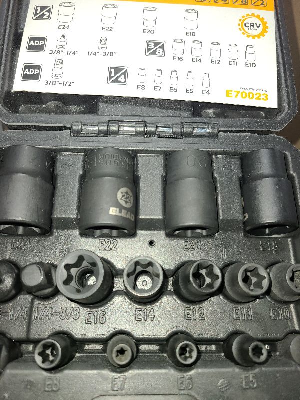 Photo 1 of 17-Piece Inverted E-Torx Socket Set - Premium Impact Cr-V Steel E4 - E24 Star Female Sockets for Impact Wrench 1/2 3/8 1/4 Drive Precision Torque Kit with Storage Case