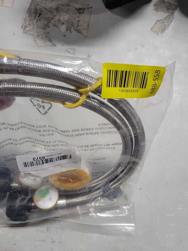 Photo 1 of 15 Inch RV Propane Hose Replacement with Gauge, 2 Pack - Stainless Steel Braided Hose for RV Two-Stage Regulator - 1/4" Male NPT & QCC1 Inlet, 350PSI