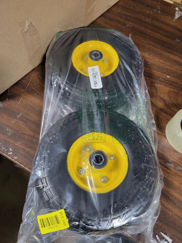 Photo 1 of (2-Pack) 10-Inch Solid Tire Wheels - Replacement 4.10/3.50-4" Flat Free Tires and Wheels with 5/8" Axle Bore Hole Bearings, 2.17" Offset Hub -Perfect for Hand Truck, Wheelbarrow, Gorilla Carts
