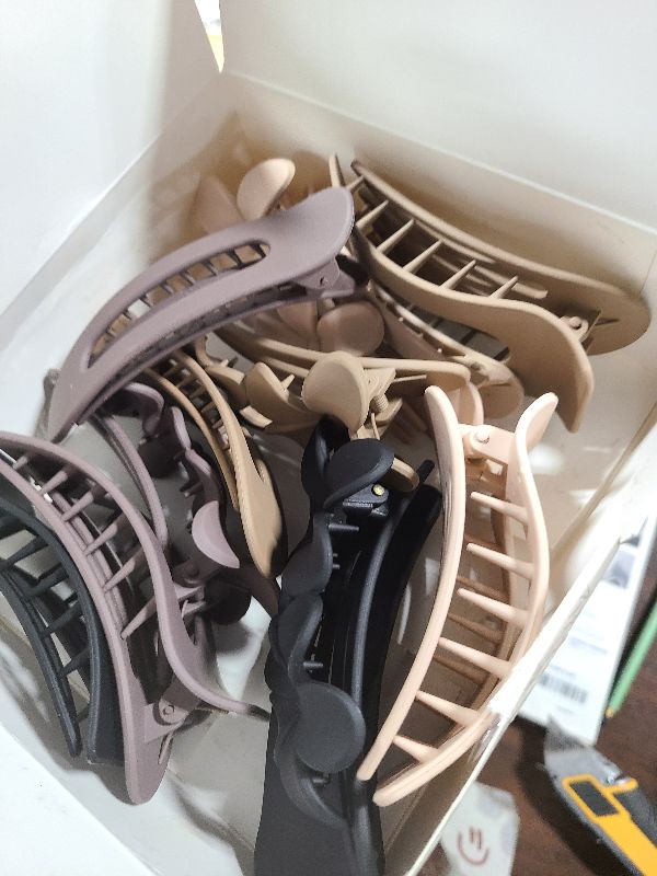 Photo 1 of 12 Pack Flat Hair Clips for Women – Matte Neutral Square Claw Clips, Flat Barrettes & Flower Pins in Black, Blonde,Light Brown & Dark Brown, Soft Touch Hair Accessories for Thick & Thin Hair