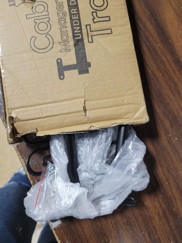 Photo 1 of 2 Packs Cable Management Tray, 14 inch Under Desk Cable Holder for Wire Management, Heavy Metal Cord Organizer Ideal for Computer Home Office Standing Tables to Hide Power Strips (Black)