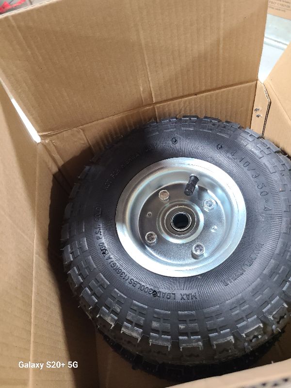Photo 1 of (2 Pack) RRQ 10 Inch Pneumatic Wheel 4.10/3.50-4 Tire, 10" Pneumatic Wheels with 5/8" Bearings,2.2" Offset Hub for Garden Cart, Hand Truck, Lawn Cart, Mower