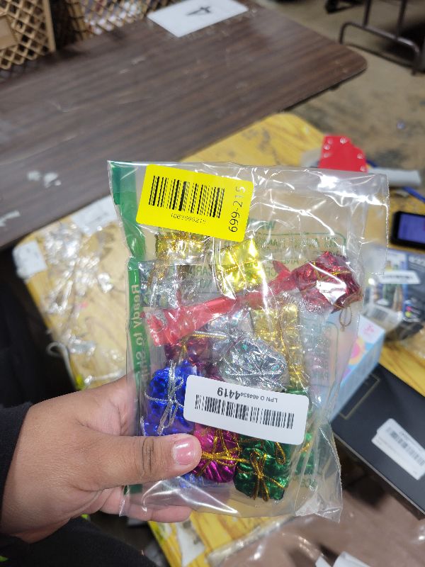 Photo 1 of 24 Pcs Shiny Christmas Mini Boxes Ornaments 1“ Assorted Colors Metallic Foil Wrapped Christmas Tree Decor Gift for Christmas Tree Hanging Decorations