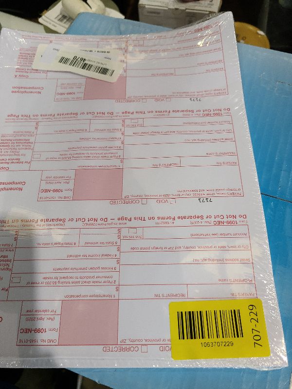 Photo 1 of 1099 NEC Copy A Income Forms, Federal Approved Lazer Tax Forms, Compatible with QuickBooks and Accounting Software, RED Copy A ONLY, 150 Pack (50 Sheets, 3 Forms Per Sheet)