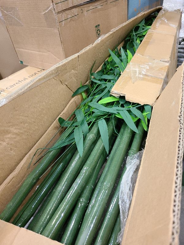Photo 1 of 16-Pack 4ft Faux Bamboo Pole with Base – Waterproof Artificial Plant with Silk Leaves for Indoor/Outdoor Privacy Fence, Patio, Garden, Yard, Office & Commercial Use