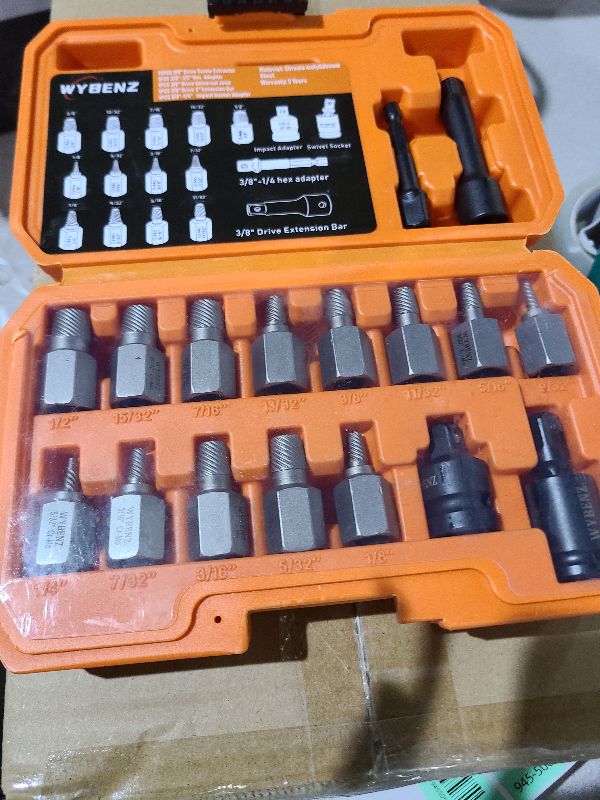 Photo 1 of 17Pcs Screw Extractor Set, 3/8" Inch Drive Easy Out Bolt Extractor Set, Multi-Spline Stripped Screw Extractor Kit, Bolt Remover for Broken Bolts, Nuts & Screws, with Extension & Adapter Accessories