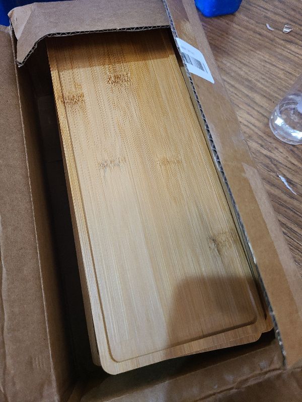 Photo 1 of 10 Pcs Rectangle Wood Bamboo Tray Bamboo Serving Tray Wooden Serving Platter for Bathroom Counter Platter for Food for Dinner Kitchen